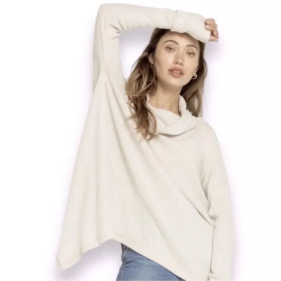 FREE PEOPLE Juicy oversized waffle knit tunic top stone cold women’s small NWT - Picture 1 of 11
